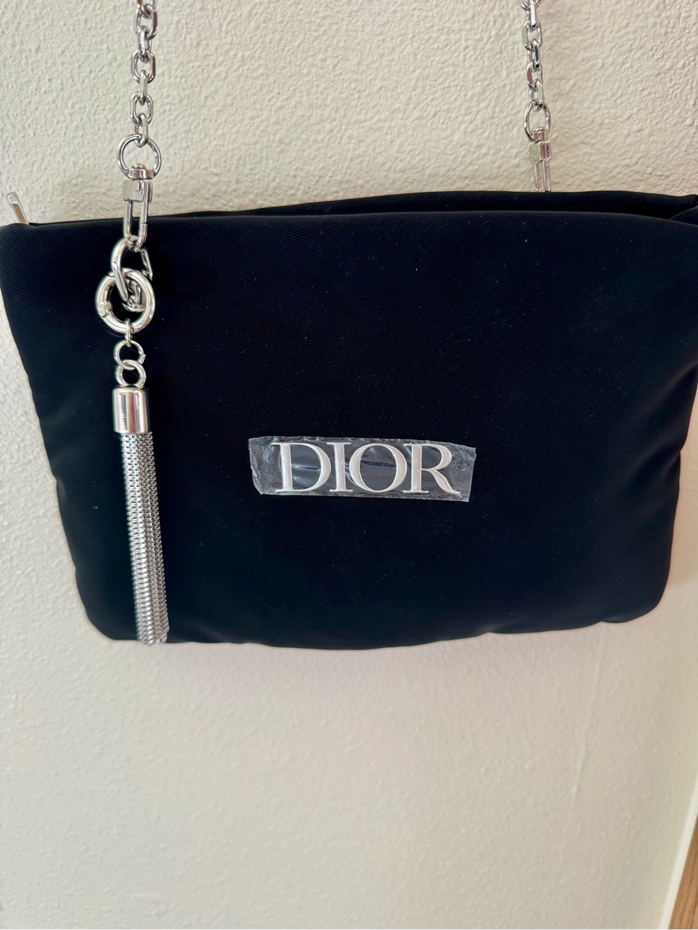 Dior Black Satin cosmetic Clutch with Silver Tassel Charm